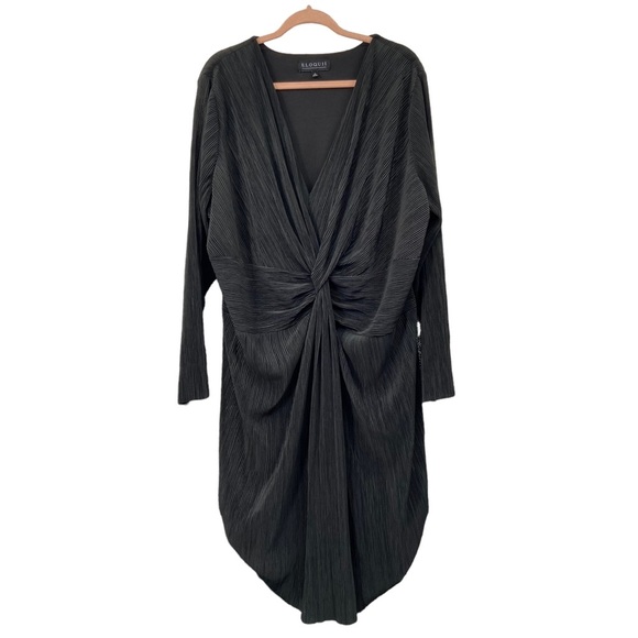 Eloquii Knot Front Accordian Long Sleeve Midi Dress Size 22 Silver/Black - Picture 3 of 7